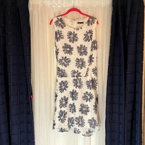 Tommy Hilfiger Floral Drop Waist Midi Dress in White and Blue